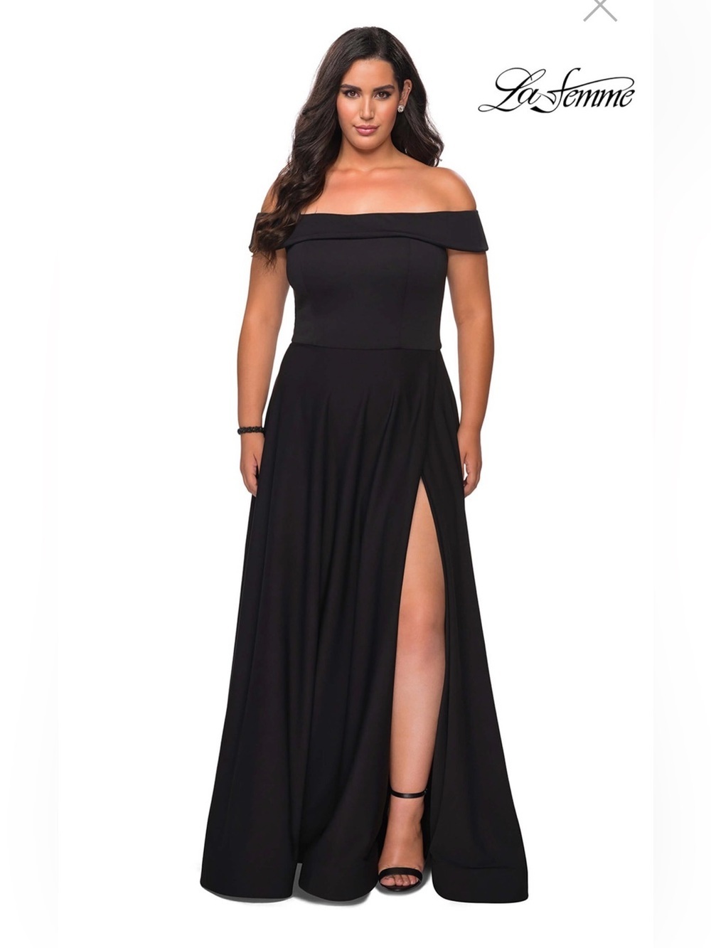 La Femme Sz 20 Off The Shoulde Plus Size Prom Dress Black Sude Slit Lined
